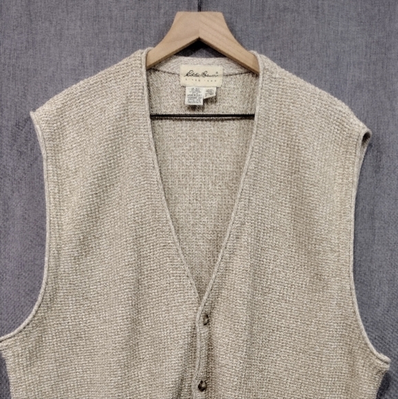 Eddie Bauer Button Front Sweater Vest Mens XL Cream Boho Retro 90s Y2K Casual - Picture 2 of 7